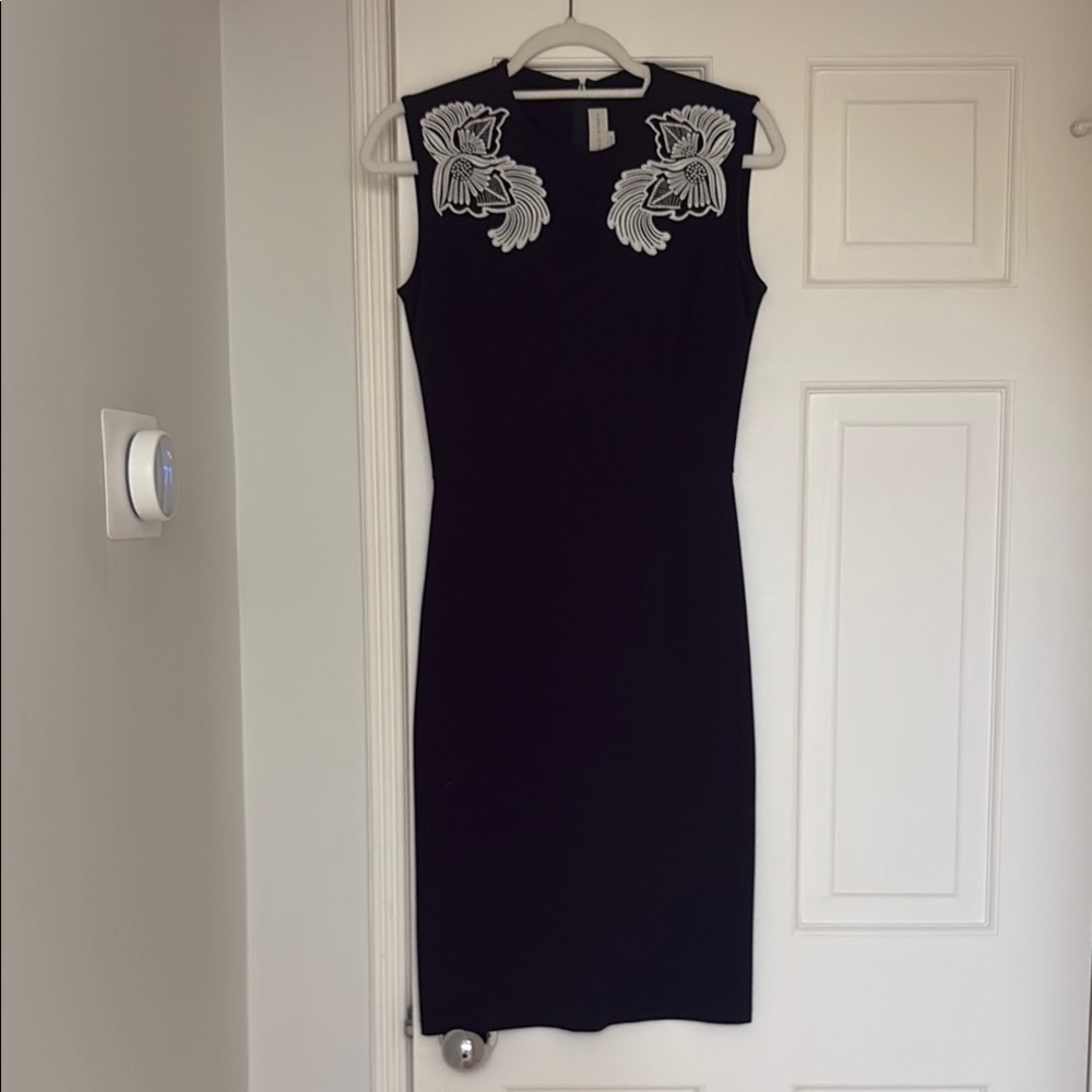 Stella McCartney Black Sheath Midi Dress with Silver Embellishments
